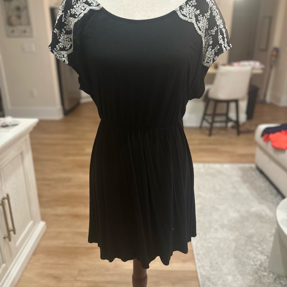 Alya Black Mini Dress with White Lace Details
